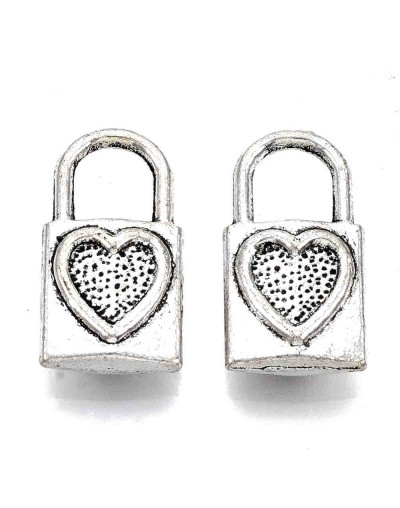Candado+Corazón. Aleación de cobre. Color plata antigua. 17x9x4 milímetros. 10 unidades.
