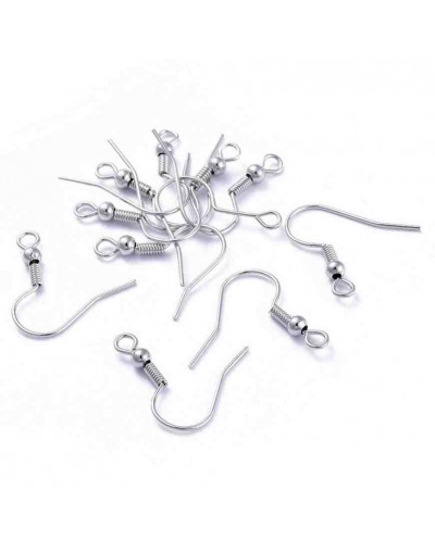 Ganchos para aretes Sin niquel Color plateado 18 mm largo 0,8 mm grosor 2 mm agujero 40 unidades