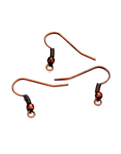 Ganchos para aretes Sin niquel Color cobre 18 mm largo 0,8 mm grosor 2 mm agujero 40 unidades