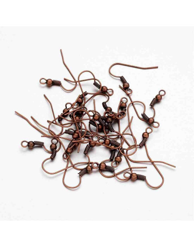 Ganchos para aretes Sin niquel Color cobre 18 mm largo 0,8 mm grosor 2 mm agujero 40 unidades
