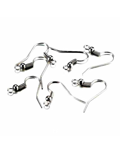Ganchos para aretes Acero quirúrgico Color plateado 20 mm largo 0,8 mm grosor 2 mm agujero 20 unidad