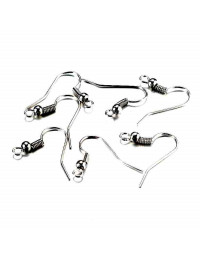 Ganchos para aretes Acero quirúrgico Color plateado 20 mm largo 0,8 mm grosor 2 mm agujero 20 unidad