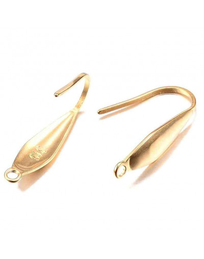 Ganchos para aretes Acero inxodable Color dorado 19,50 mm largo 1 mm grosor 1,2 mm agujero 2 und