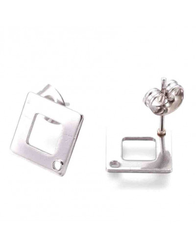 Pin para aretes con cierre Acero inoxidable Color plateado Pin 14x14x0,8 mm Cierre 6x4x3 mm 2 un Pin para aretes con cierre Acero inoxidable Color plateado Pin 14x14x0,8 mm Cierre 6x4x3 mm 2 un