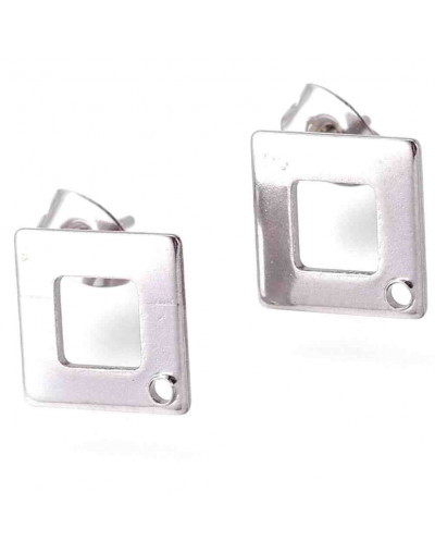 Pin para aretes con cierre Acero inoxidable Color plateado Pin 14x14x0,8 mm Cierre 6x4x3 mm 2 un Pin para aretes con cierre Acero inoxidable Color plateado Pin 14x14x0,8 mm Cierre 6x4x3 mm 2 un