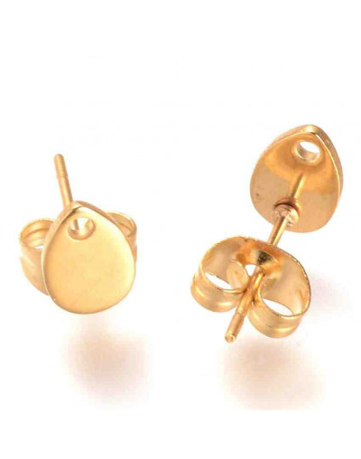 Pin para aretes. Gota. Acero inoxidable. Color dorado. 8x5x0,8 mm. Cierre 6x4x3 mm. 2 unidades. Pin para aretes. Gota. Acero inoxidable. Color dorado. 8x5x0,8 mm. Cierre 6x4x3 mm. 2 unidades.