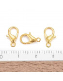 Cierre lobster. Aleación de cobre. Color dorado. 12 mm largo. 1,5 mm perforación. 10 unidades.