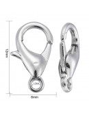 Cierre lobster. Aleación de cobre. Color plateado. 12 mm largo. 1,5 mm perforación. 10 unidades.