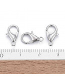 Cierre lobster. Aleación de cobre. Color plateado. 12 mm largo. 1,5 mm perforación. 10 unidades.