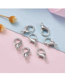 Cierre lobster. Aleación de cobre. Color plateado. 12 mm largo. 1,5 mm perforación. 10 unidades.