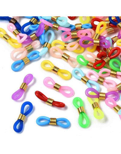 Soportes de silicona y aleación para lentes. Colores variados. Aleación dorada. 22x7,5 mm. 20 uds.