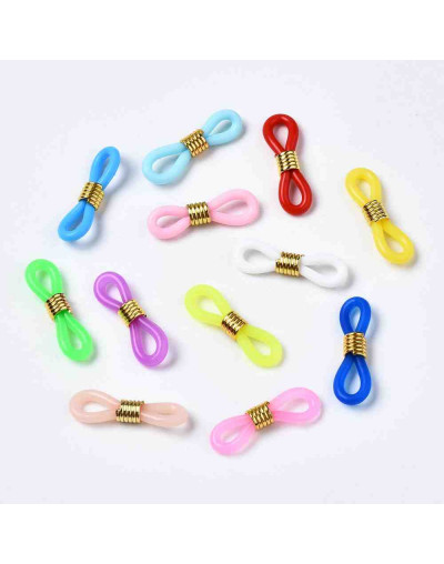 Soportes de silicona y aleación para lentes. Colores variados. Aleación dorada. 22x7,5 mm. 20 uds.