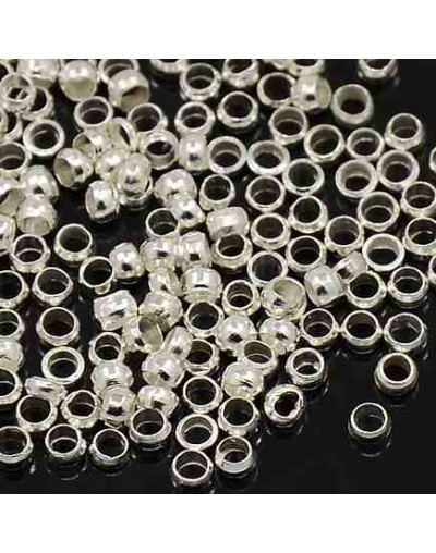 Crimp beads. Aleación. Color plateado. 2,5x1,5 milímetros. 1 mim perforación. 100 unidades (aprox).