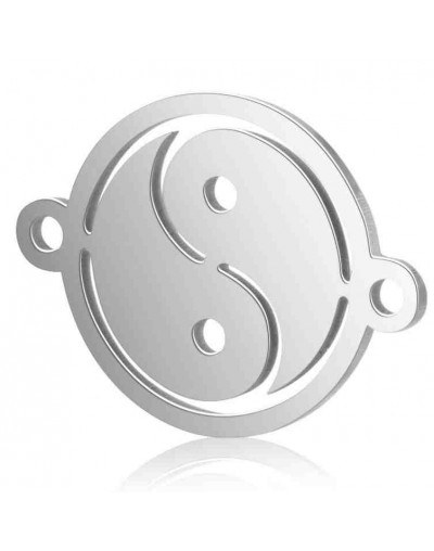 Yin-Yang. Acero inoxidable. Color plateado 15.5x12x0.8 mm. 1 mm perforación