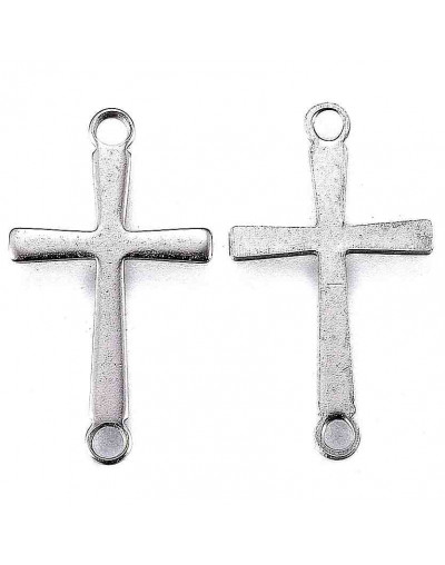 Enlace Cruz. Acero inoxidable. Color plata. 17x9.5 milímetros. 1 mm perforación. 5 unidades