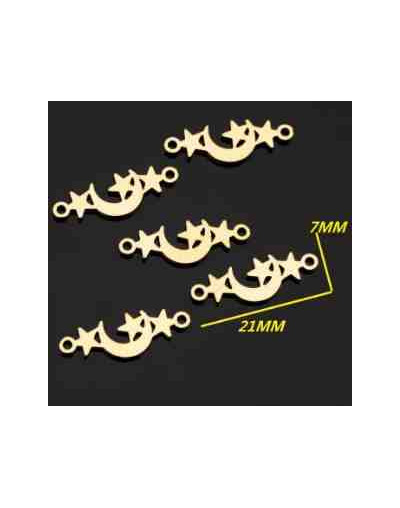 Luna y estrellas. Acero inoxidable. Color dorado. 21 milímetros 1,5 mm perforación. 1 unidad Luna y estrellas. Acero inoxidable. Color dorado. 21 milímetros 1,5 mm perforación. 1 unidad