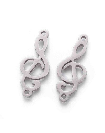 Música - Clave G .Acero inoxidable. Color plateado. 18x7 milímetros 1,2 mm perforación. 1 unidad