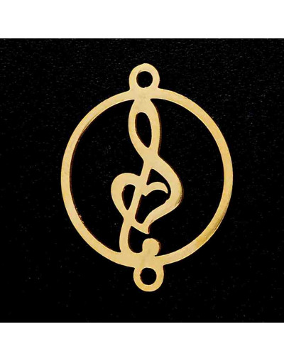 Música - Clave G. Acero inoxidable. Color dorado. 15 mm diámetro 1,4 mm perforación. 1 unidad