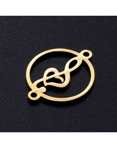 Música - Clave G. Acero inoxidable. Color dorado. 15 mm diámetro 1,4 mm perforación. 1 unidad