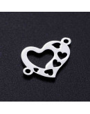 Corazones .Acero inoxidable. Color plateado. 12x17 milímetros 1,4 mm perforación. 1 unidad