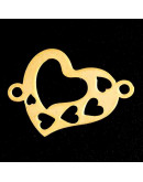 Corazones. Acero inoxidable. Color dorado. 12x17 milímetros 1,4 mm perforación. 1 unidad