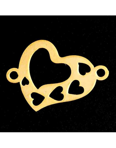 Corazones. Acero inoxidable. Color dorado. 12x17 milímetros 1,4 mm perforación. 1 unidad