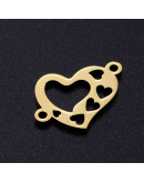 Corazones. Acero inoxidable. Color dorado. 12x17 milímetros 1,4 mm perforación. 1 unidad