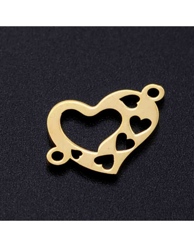 Corazones. Acero inoxidable. Color dorado. 12x17 milímetros 1,4 mm perforación. 1 unidad