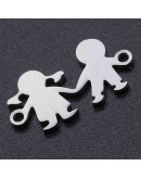 Niña+Niño. Acero inoxidable. Color plateado. 10x16x1 milímetros 1,5 mm perforación. 1 unidad Niña+Niño. Acero inoxidable. Color plateado. 10x16x1 milímetros 1,5 mm perforación. 1 unidad