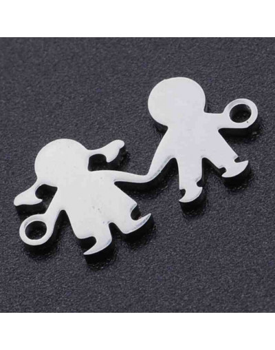 Niña+Niño. Acero inoxidable. Color plateado. 10x16x1 milímetros 1,5 mm perforación. 1 unidad