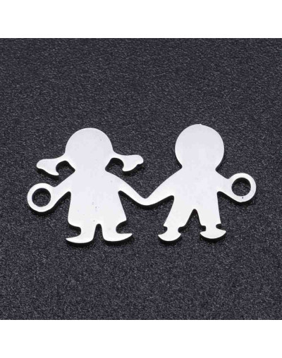 Niña+Niño. Acero inoxidable. Color plateado. 10x16x1 milímetros 1,5 mm perforación. 1 unidad