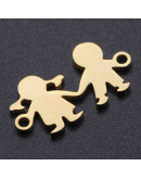 Niña+Niño. Acero inoxidable. Color dorado. 10x16x1 milímetros 1,5 mm perforación. 1 unidad Niña+Niño. Acero inoxidable. Color dorado. 10x16x1 milímetros 1,5 mm perforación. 1 unidad