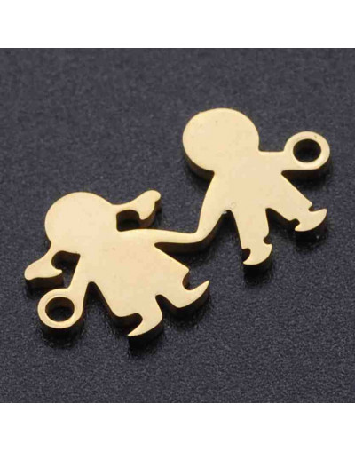 Niña+Niño. Acero inoxidable. Color dorado. 10x16x1 milímetros 1,5 mm perforación. 1 unidad