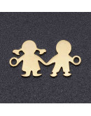 Niña+Niño. Acero inoxidable. Color dorado. 10x16x1 milímetros 1,5 mm perforación. 1 unidad Niña+Niño. Acero inoxidable. Color dorado. 10x16x1 milímetros 1,5 mm perforación. 1 unidad