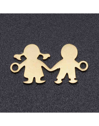 Niña+Niño. Acero inoxidable. Color dorado. 10x16x1 milímetros 1,5 mm perforación. 1 unidad