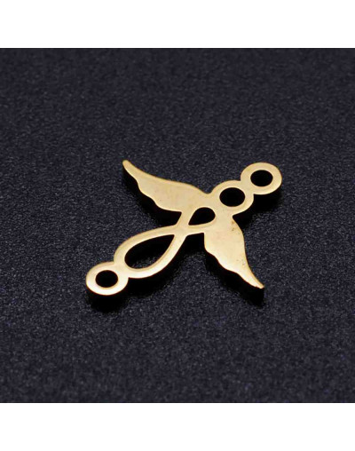 Angel. Acero inoxidable.Color dorado. 15x14x1 milímetros 1,5 mm perforación. 1 unidad