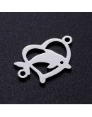 Delfín+Corazón. Acero inoxidable. Color plateado. 12x18x1 milímetros. 1,2 mm perforación. 1 unidad