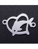 Delfín+Corazón. Acero inoxidable. Color plateado. 12x18x1 milímetros. 1,2 mm perforación. 1 unidad