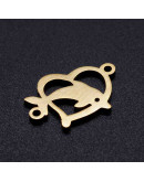Delfín+Corazón Acero inoxidable Color dorado 12x18x1 milímetros 1,2 mm perforación 1 unidad