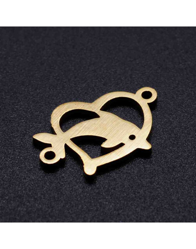 Delfín+Corazón Acero inoxidable Color dorado 12x18x1 milímetros 1,2 mm perforación 1 unidad