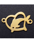 Delfín+Corazón Acero inoxidable Color dorado 12x18x1 milímetros 1,2 mm perforación 1 unidad