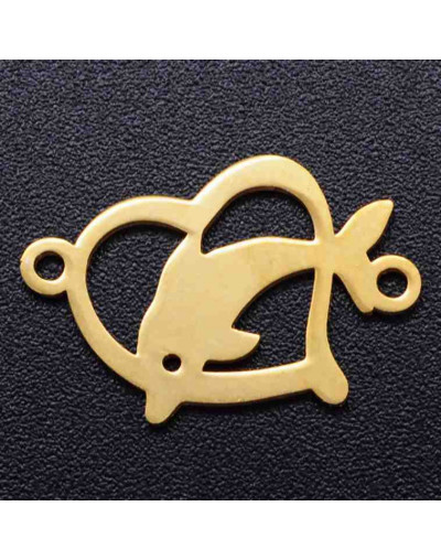 Delfín+Corazón Acero inoxidable Color dorado 12x18x1 milímetros 1,2 mm perforación 1 unidad