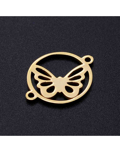 Mariposa Acero inoxidable Color dorado 19x15x1 milímetros 1,4 mm perforación 1 unidad