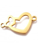 Corazones. Acero inoxidable. Color dorado. 12x21x1 milímetros. 2 mm perforación. 1 unidad.