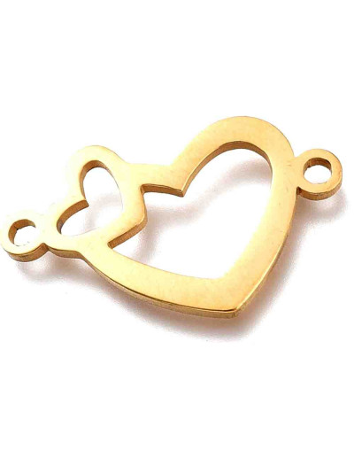 Corazones. Acero inoxidable. Color dorado. 12x21x1 milímetros. 2 mm perforación. 1 unidad.
