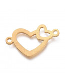 Corazones. Acero inoxidable. Color dorado. 12x21x1 milímetros. 2 mm perforación. 1 unidad.
