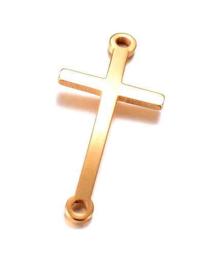 Cruz. Acero inoxidable. Color dorado. 24,5x11,5x1 milímetros. 1,5 mm perforación. 1 unidad.