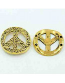 Enlace Signo Paz. Aleación. Color oro antiguo. 25x5 milímetros 1,5 mm perforación. 5 unidades