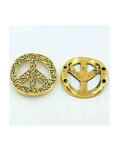 Enlace Signo Paz. Aleación. Color oro antiguo. 25x5 milímetros 1,5 mm perforación. 5 unidades