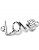 LOVE. Aleación de cobre. Color plata antigua. 40x15,5 milímetros. 3 mm perforación. 5 unidades.